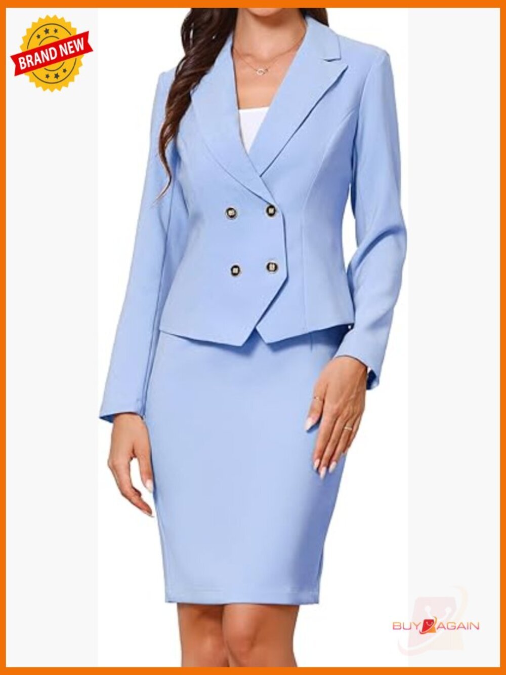 Double Breasted Blazer & Pencil Skirt Set, Women's Business Office Suit,